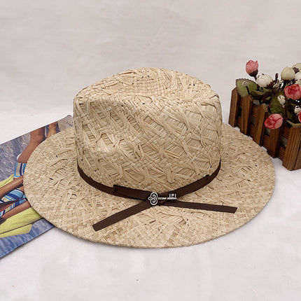 Men and Women Outdoor Hand-knitted Natural Raffia Hat Straw Jazz Style Straw Hat 
