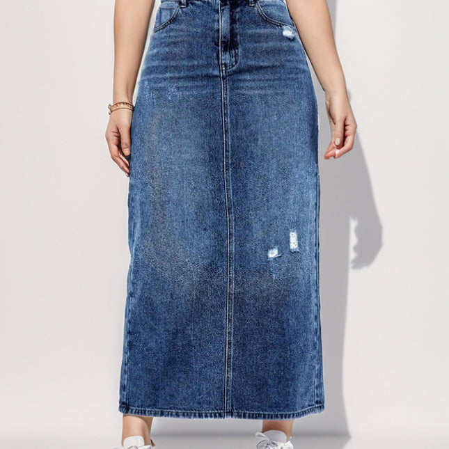Wholesale Women's Ripped High-waisted Denim Skirt with Splits