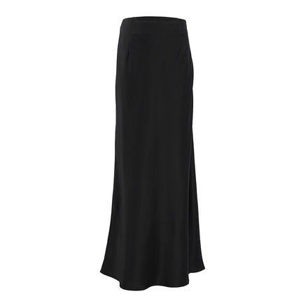 Wholesale Ladies Spring Summer Satin Skirt Casual Skirt Long Skirt Black Wrap Hip Skirt