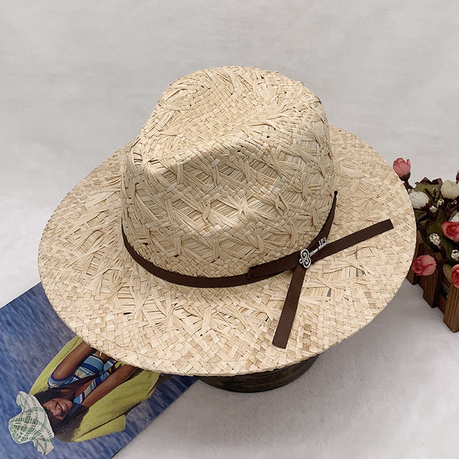 Men and Women Outdoor Hand-knitted Natural Raffia Hat Straw Jazz Style Straw Hat 