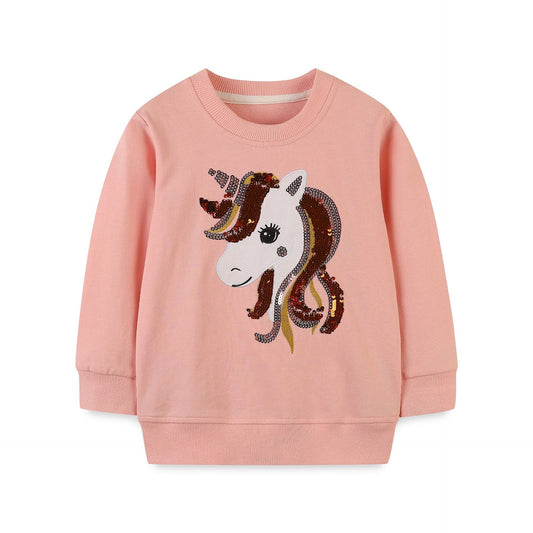 Wholesale Girls Autumn Long Sleeve Pullover Cartoon Embroidered Hoodies Top