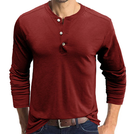 Wholesale Men's Autumn Long Sleeve Tops Round Neck Henley T-shirt