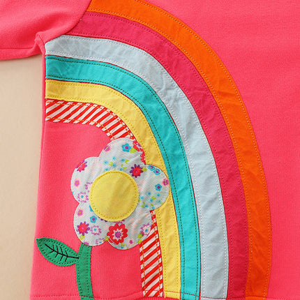 Wholesale Girls Rainbow Flower Embroidered Round Neck Hoodies