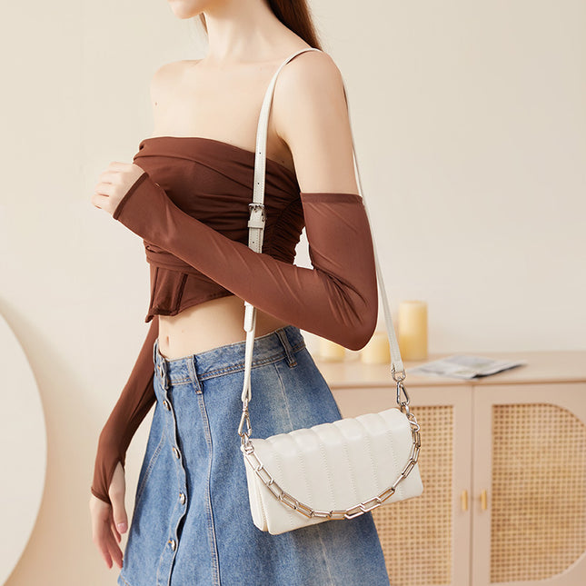 Women's Spring and Summer Genuine Leather High-end One-shoulder Cross-body Chain Cowhide Bag