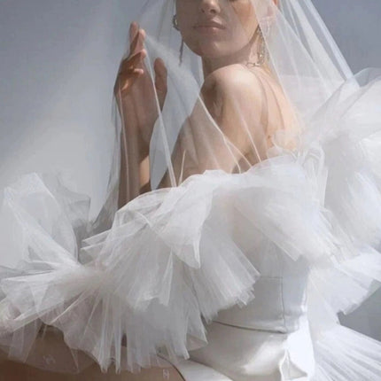 Bridal Ruffled Veil Main Wedding Dress Pleated Long Tail Veil Cloud Edge Double Layer Covering
