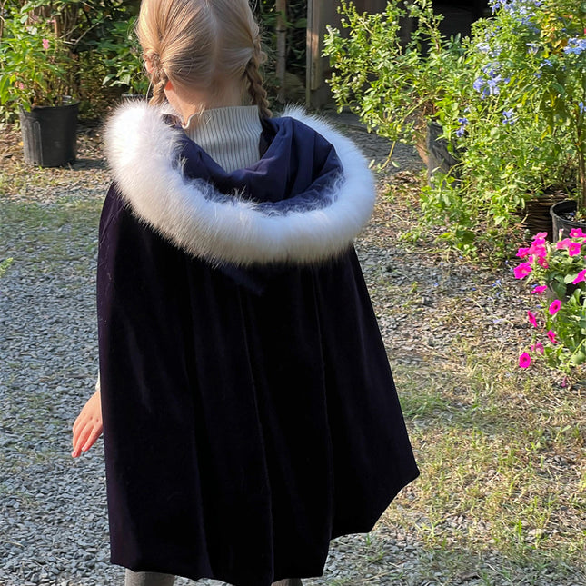 Wholesale Girls Winter Christmas Halloween Large Fur Collar Velvet Shawl Cape Coat
