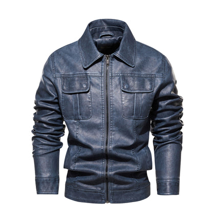 Wholesale Men's Fashionable Cool Washed PU Leather Jacket