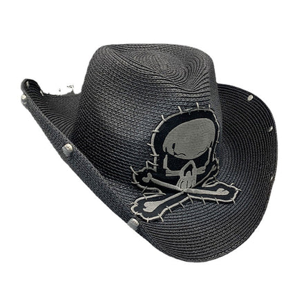 Wholesale Black Cowboy Hat Skull Men and Women Outdoor Cowboy Hat Straw Hat 