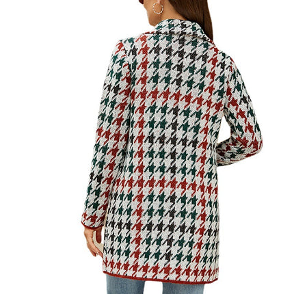 Wholesale Women's Winter Houndstooth Cardigan Long Sweater Jacket