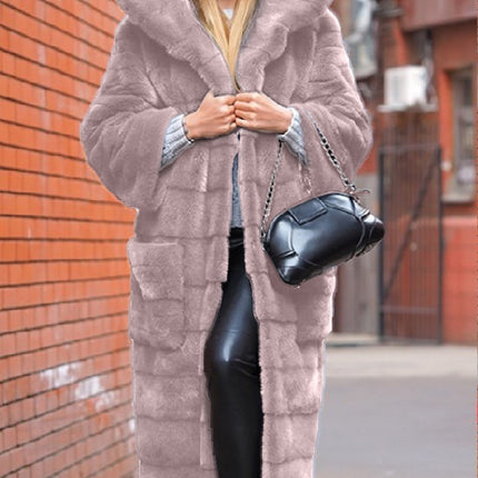 Wholesale Ladies Hooded Padded Thickened Lengthened Plush Faux Fur Coat