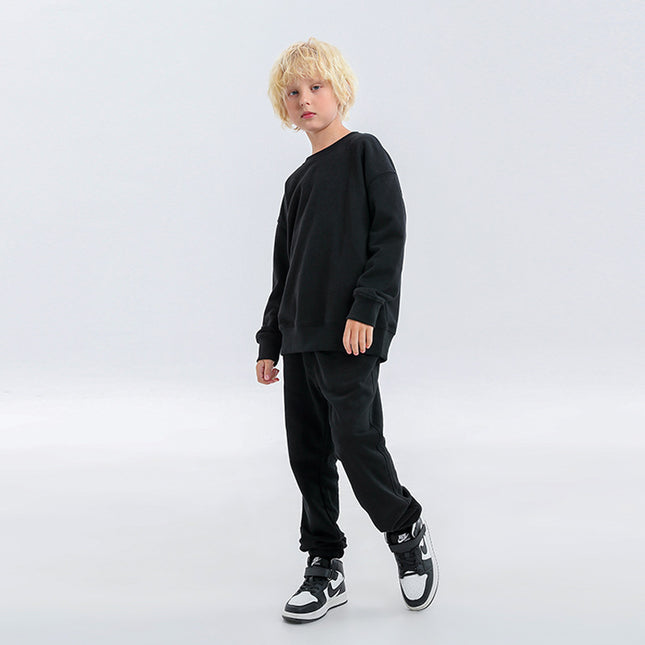 Children's Round Neck Loose Solid Color Terry Hoodies & Joggers Set