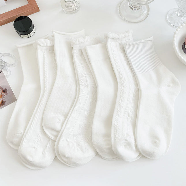 Wholesale Women's Spring Summer Thin White Cute Cotton Mid-calf Socks