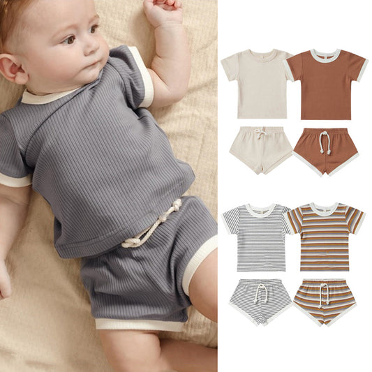 Wholesale Children's Short Sleeve Suit Kids Summer T-shirt Shorts Baby Pit Cotton Two-piece Set