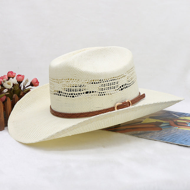 Waterproof Western Rider Cowboy Hat Spring and Summer Beach Sunshade Straw Sun Hat 