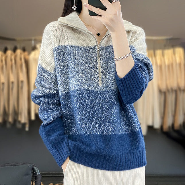 Wholesale Women's Fall Winter Loose Lapel Half-open Collar Wool Sweater