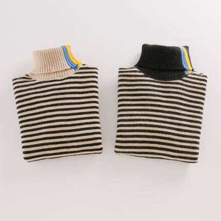 Wholesale Boys Fall Winter Striped Contrast Color Thickened Turtle Collar Knitted Sweater