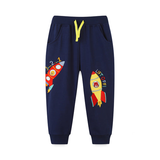 Wholesale Boys Autumn Casual Sports Rocket Embroidered Joggers