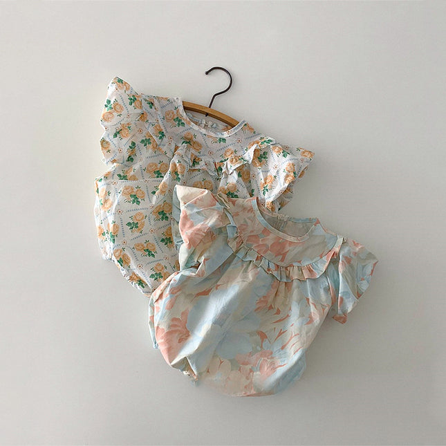 Infant Summer Jumpsuit Newborn Baby Cotton Romper Puff Sleeve Bodysuit