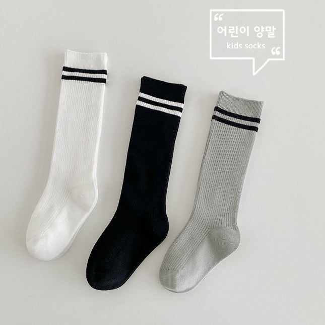 Wholesale Autumn Parallel Striped Calf Socks Cotton Girls Socks