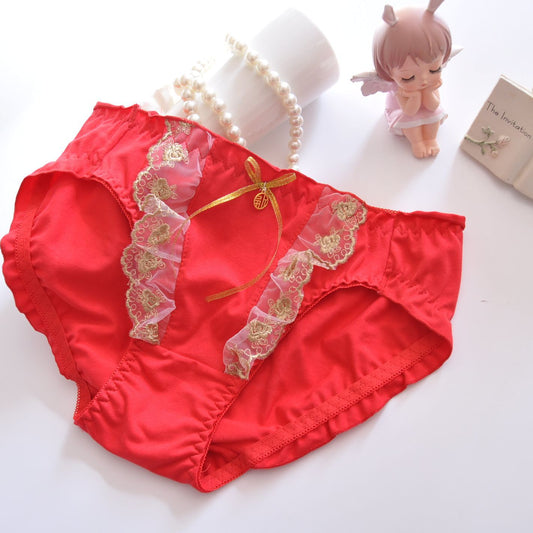 Wholesale Girls Red Sexy Embroidered Cotton Briefs