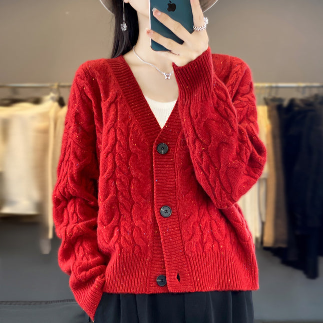 Wholesale Women's Twist V-neck Thickened Short Wool Cardigan Sweater Jacket