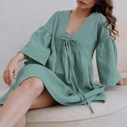 Wholesale Women's Summer V-Neck Lace-up Loose Casual Mini Dress