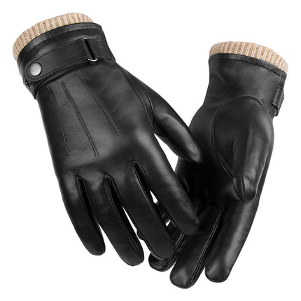 Wholesale Men's Winter Sheepskin Plus Velvet Genuine Leather Warm Gloves
