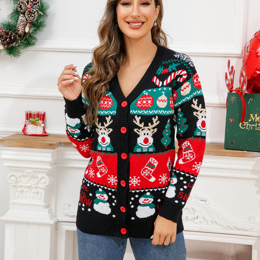 Wholesale Women's Fall Winter Button Cardigan Christmas Sweater Jacket