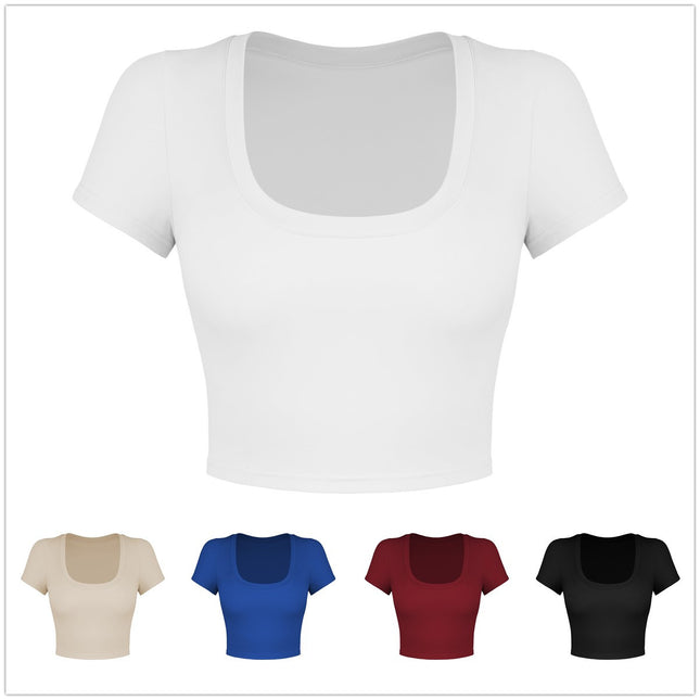 Wholesale Ladies Summer Square Neck Short Sleeve T-Shirt