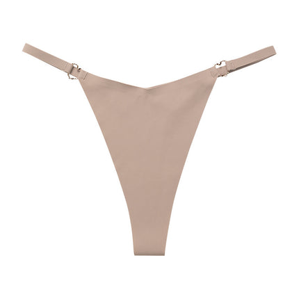 Ladies Traceless Ice Silk Buckle Thin Strap Low Waist Cotton Crotch Thong Panties