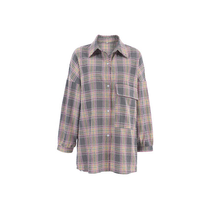 Women's Autumn and Winter Thin Plaid Colorful Check Long Sleeve Shirt