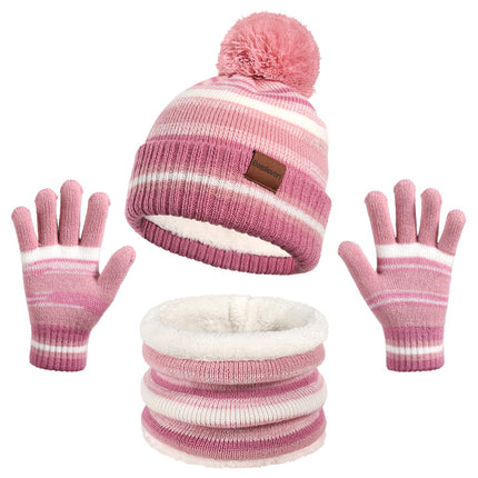Wholesale Kids Hat, Neck Scarf, Gloves, Knitted and Velvet Warm Three-piece Set