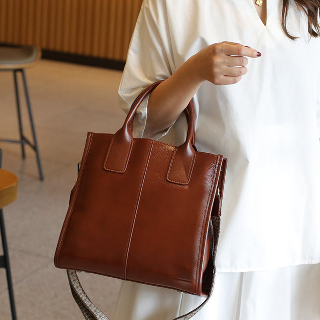 One-shoulder Cross-body Genuine Leather Large-capacity Handbag First-grain Cowhide Large Tote Bag 