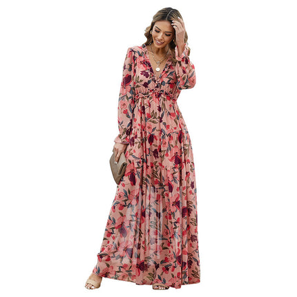 Wholesale Ladies Tulle Floral Dress Loose Casual Chiffon Long Dress
