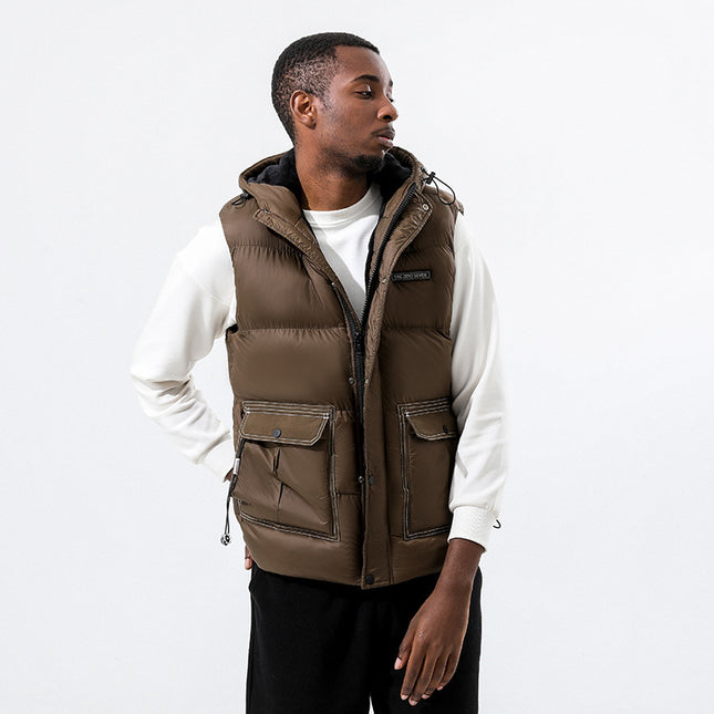 Wholesale Men's Winter Large Size Velvet Thickened Warm Hooded Vest