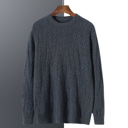 Men's Thickened Round Neck Pullover Jacquard Loose Casual Woolen Sweater