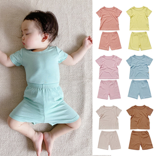 Wholesale Baby Short Sleeve Set Summer Modal High Waist Ice Silk Pajamas Set