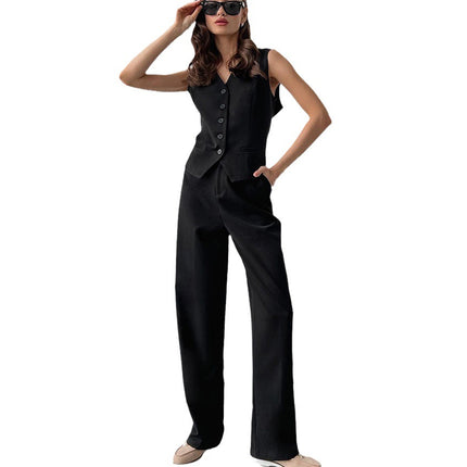 Wholesale Women's Autumn Feminine Blazer Vest High Waist Straight Pants Two-piece Set