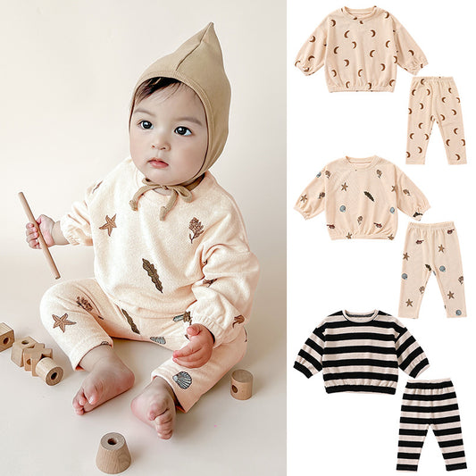 Wholesale Spring Infants and Children Printed Stripe Set Baby Two-piece Loose Casual Suit