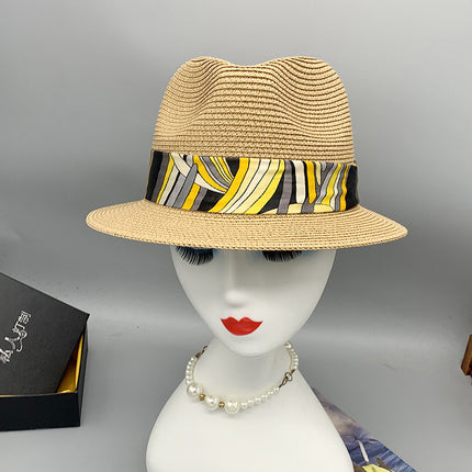 Men's and Women's Flat-brimmed Foldable Panama Hat Sunshade Jazz Hat Straw Hat
