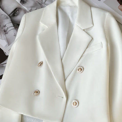 Wholesale Women's Slim Double Breasted White Fashion Short Blazer