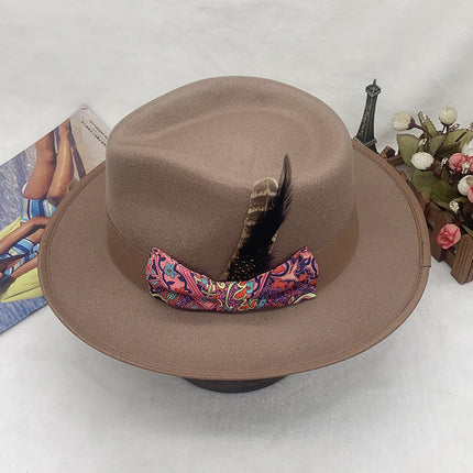 Men and Women Floral Bow Wool Jazz Hat Fall Winter Felt Hat Retro Top Hat 