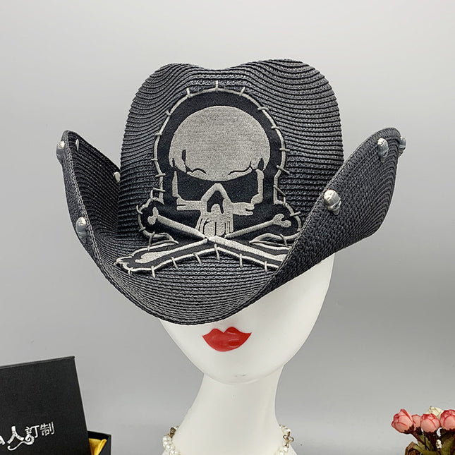 Wholesale Black Cowboy Hat Skull Men and Women Outdoor Cowboy Hat Straw Hat 
