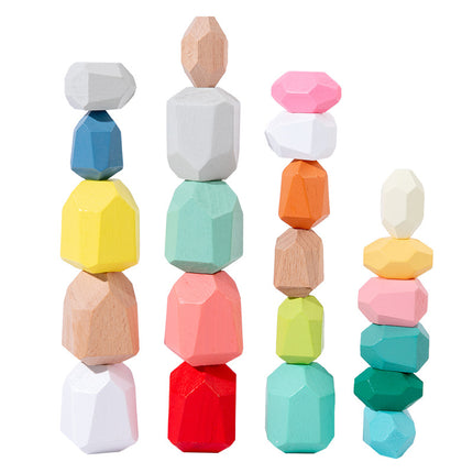Wholesale Children's Wooden Colorful Stone Puzzle Building Blocks Stacked Stones
