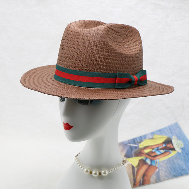 Wholesale Outdoor Eight-cent Straw Hand-knitted Hats Popular Color Block Jazz Hats 