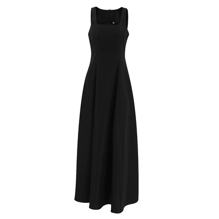 Wholesale Ladies Summer Simple Black Maxi Dress Women's High Waist Camisole Dress