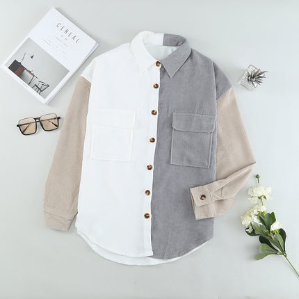 Wholesale Women's Fall Contrast Color Single Breasted Casual Shirt Jacket
