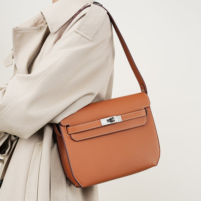Women's High-end Genuine Leather Vintage Kelly Bag Messenger Bag Large Capacity Shoulder Crossbody Bag 