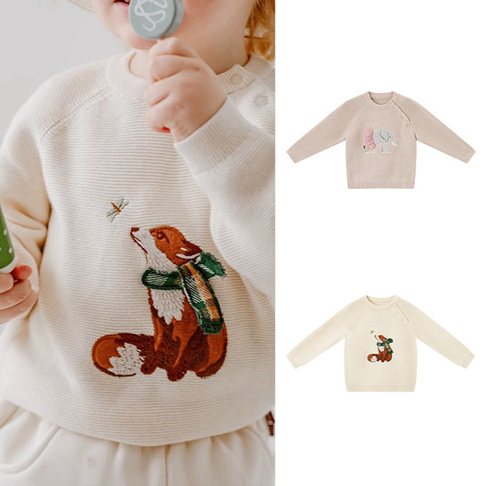 Wholesale Infant Toddler Autumn Animal 3D Embroidery Knitted Sweaters