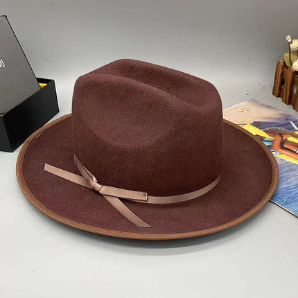 Wholesale Men's Fall Winter Woolen Cowboy Hat Bow Jazz Hat 